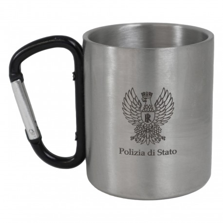 MUG IN ACCIAIO CON MOSCHETTONE CON AQUILA POLIZIA DI STATO