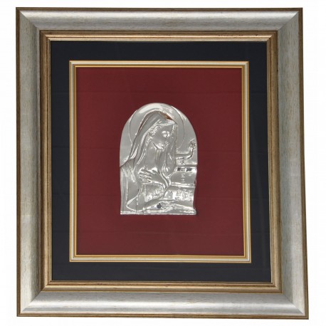 QUADRO CON VIRGO FIDELIS FUSIONE OTTONE BAGNO ARGENTO CM 56X60