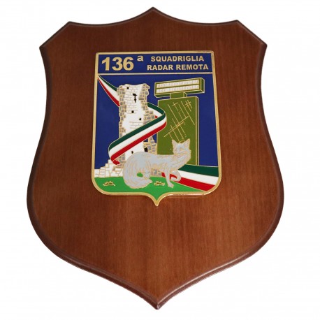 CREST IN METALLO SMALTATO BASE LEGNO CL3 22 X 17 CM 136 SQUADRIGLIA RADAR REMOTA