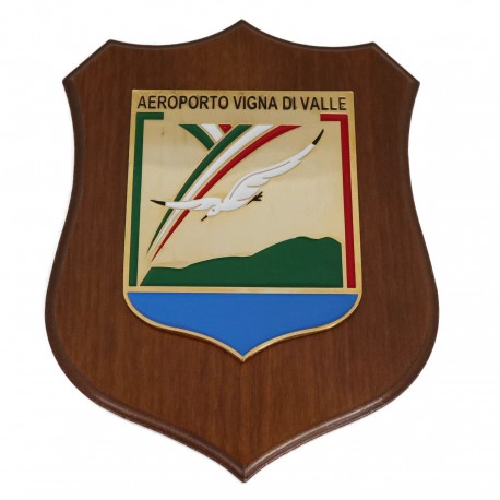 CREST IN METALLO SMALTATO BASE LEGNO CL3 22,50 X 17,50 CM AEROPORTO VIGNA DI VALLE