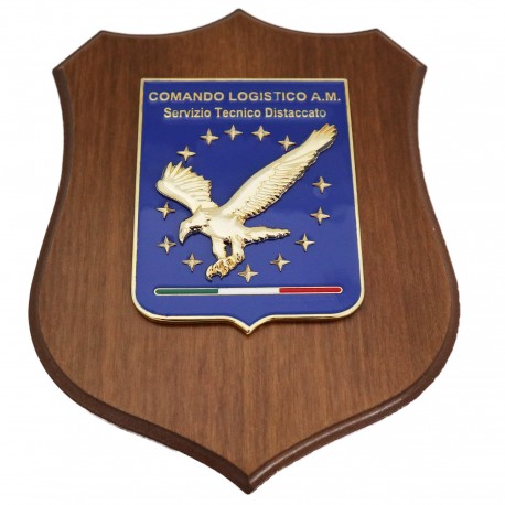 CREST IN METALLO SMALTATO BASE LEGNO CL3 22,50 X 17,50 CM COM LOGO COMANDO LOGISTICO