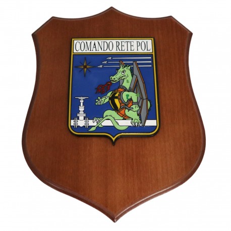 CREST IN METALLO SMALTATO BASE LEGNO CL3 22 X 17 CM COMANDO RETE POL