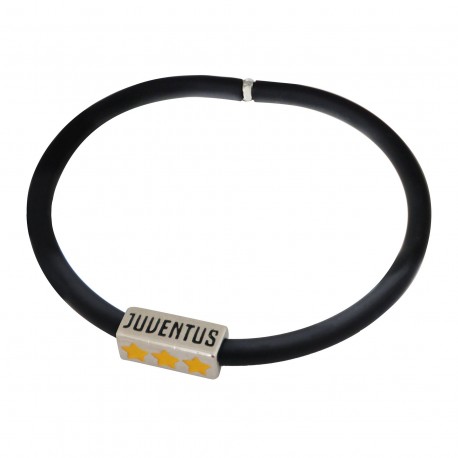 BRACCIALE IN SILICONE NERO STELLE E SCRITTA JUVENTUS IN BIANCO E NERO