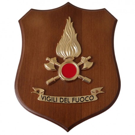 CREST IN METALLO E SMALTO FIAMMA 3D VIGILI DEL FUOCO SU BASE IN LEGNO 22