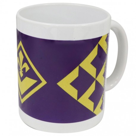 TAZZA IN CERAMICA LOGO FIORENTINA CON TEXTURE V VIOLA E GIALLO