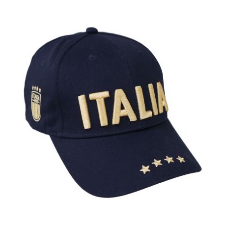 CAPPELLINO IN COTONE BLU NAVY RICAMATO MODELLO BASEBALL SCRITTA ORO