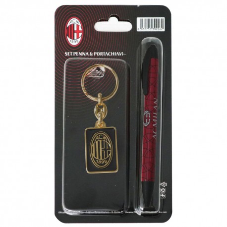 SET PENNA PLASTICA E PORTACHIAVI LOGO UFFICIALE MILAN