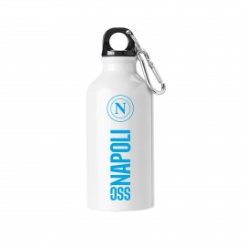 BORRACCIA BIANCA IN ALLUMINIO 400 ML CON SCRITTA SSC NAPOLI CELESTE E LOGO CELESTE