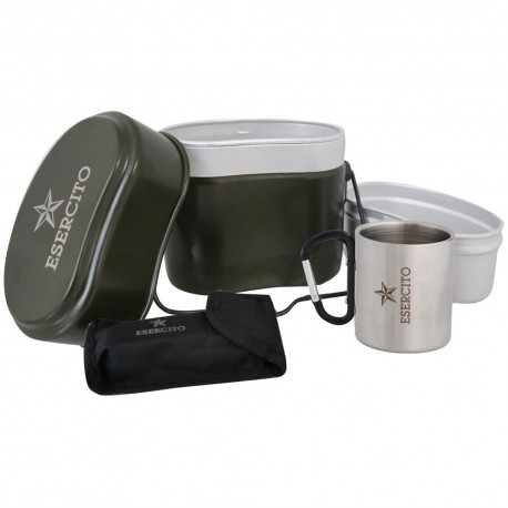 GAVETTA MILITARE, TAZZA IN ACCIAIO, SET POSATE WILDLIFE LOGO EI