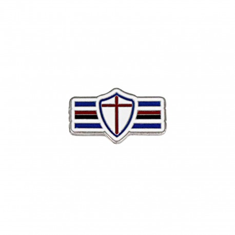 DISTINTIVO IN METALLO STAMPATO LOGO SCUDO A RIGHE SAMPDORIA